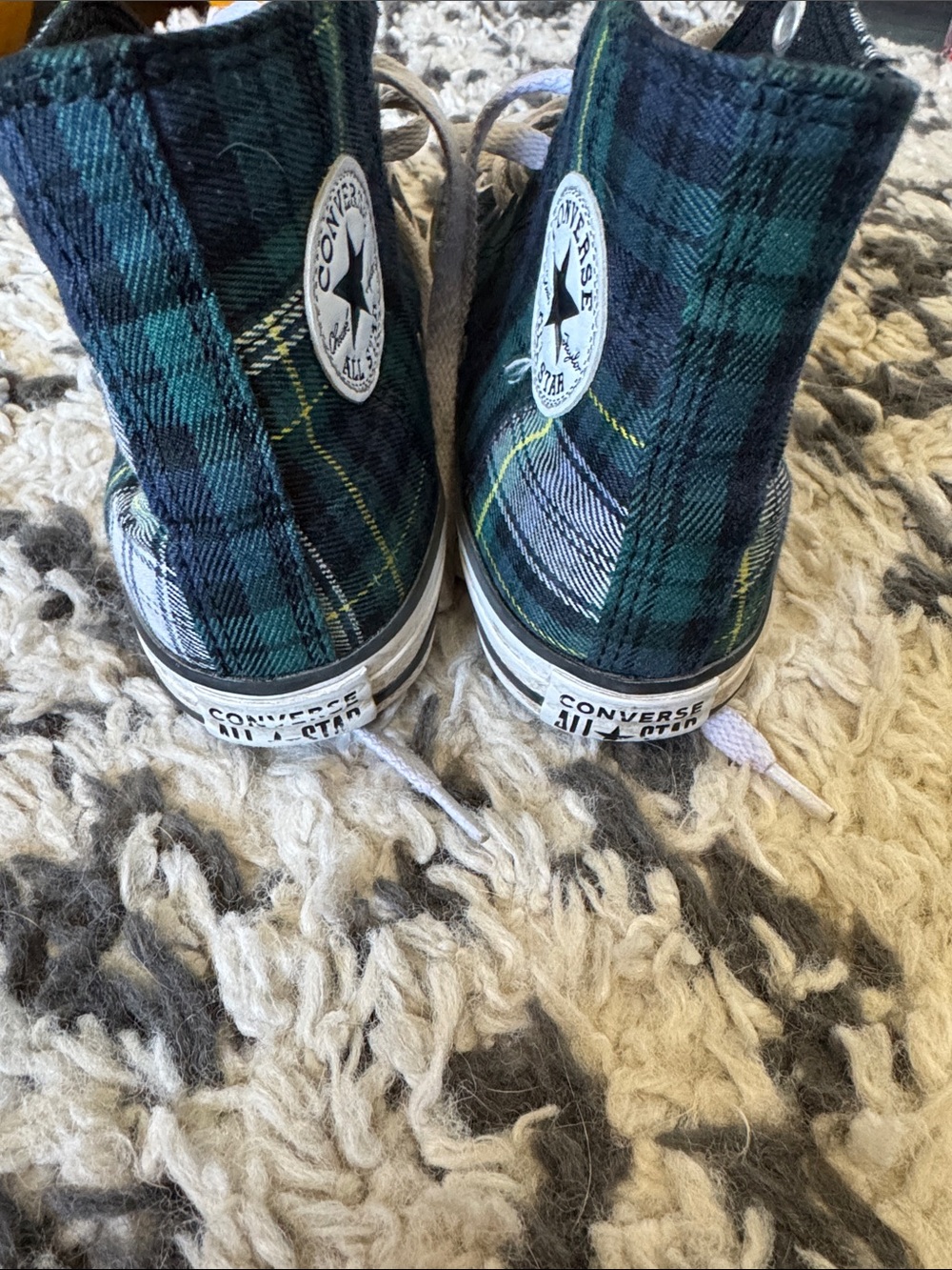 Converse High Top Plaid Sneakers - Green/Black with White Laces, Boys 3 - Picture 4 of 7